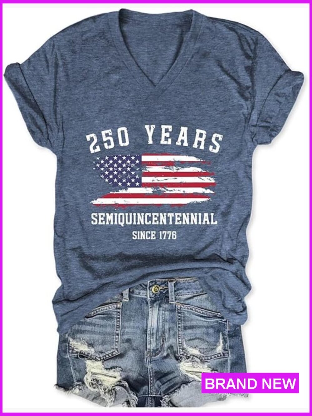 Patriotic V-Neck T-Shirt 250th Anniversary Since 1776 Graphic Tee Casual Summer